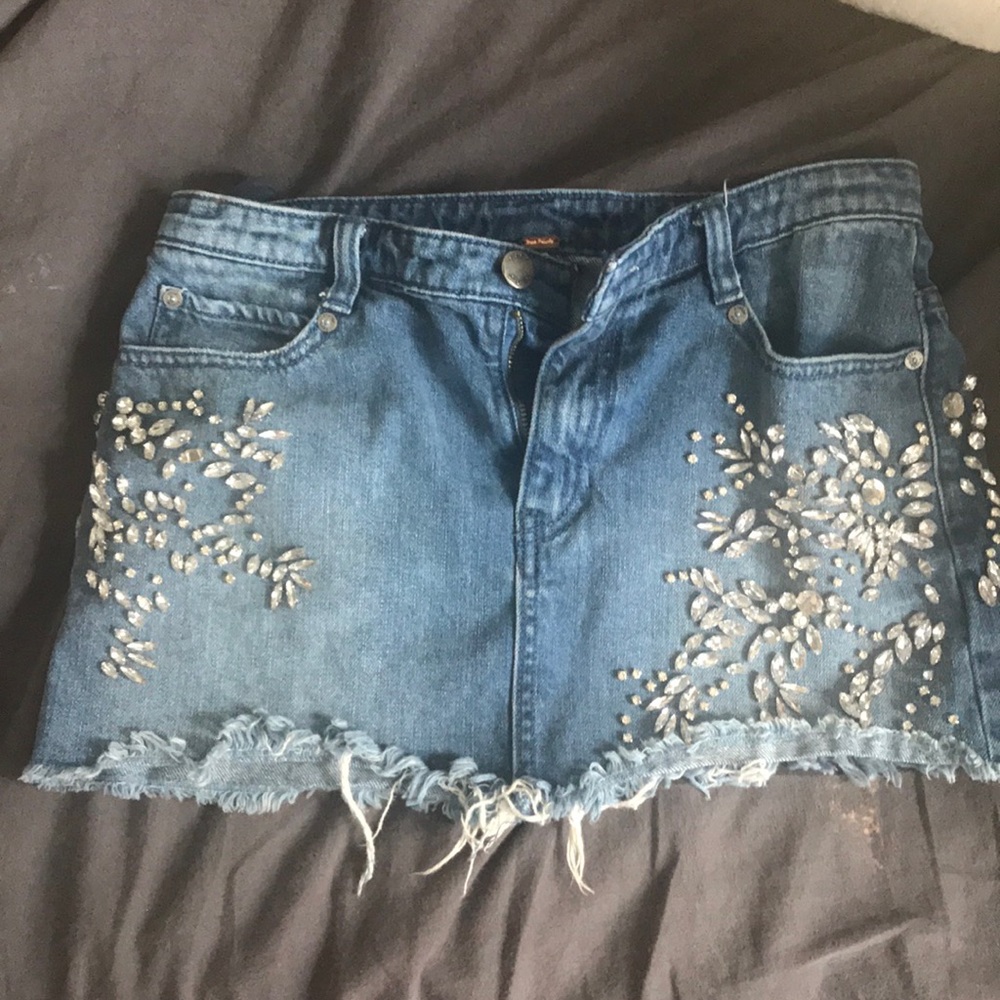 Free People Rhinestone Denim Skirt